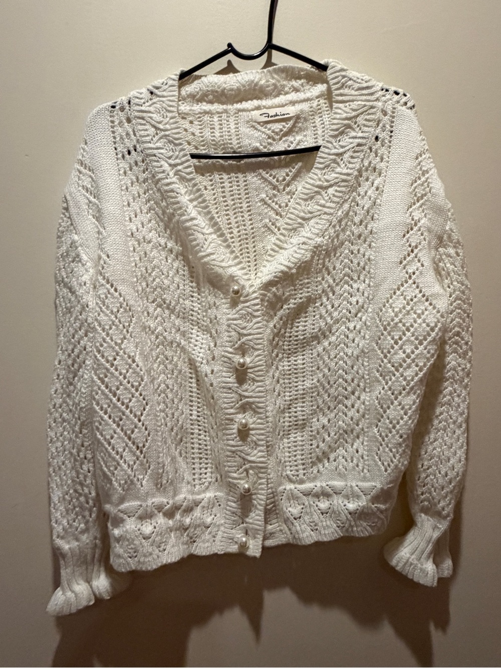 YesStyle Cream Cable Knit Shawl Collar Cardigan